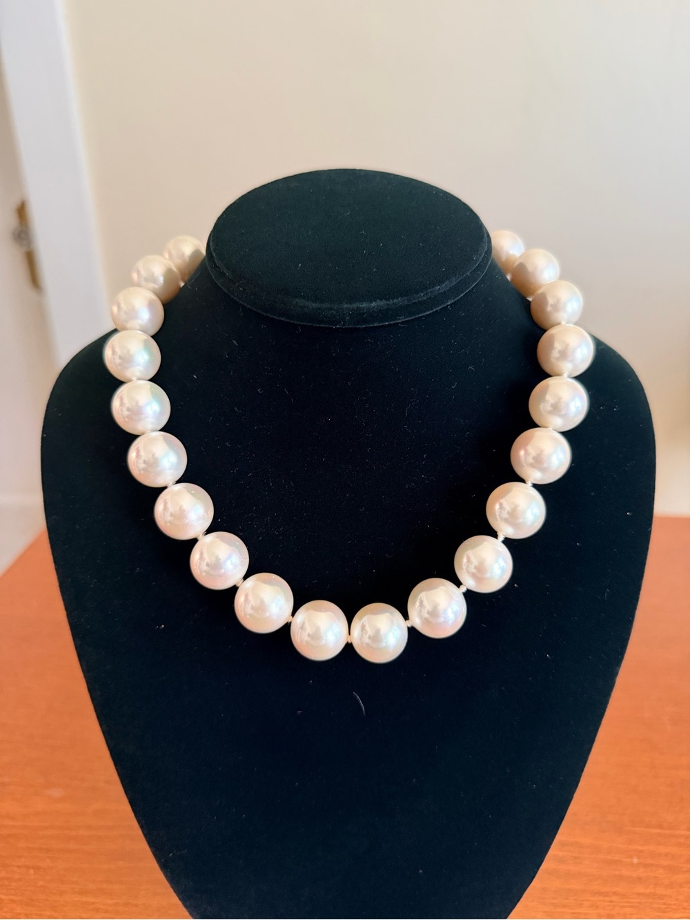 Vintage Oversized Faux Pearl Necklace With Rhinestone Clasp Individually Knotted